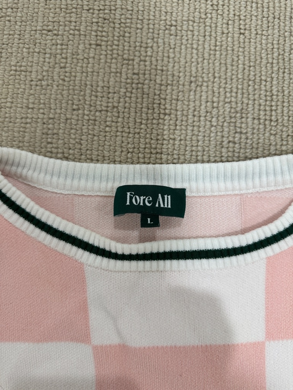 Fore All golf Pink & White Checkered Sweater with Embroidered Logo large - Picture 2 of 3